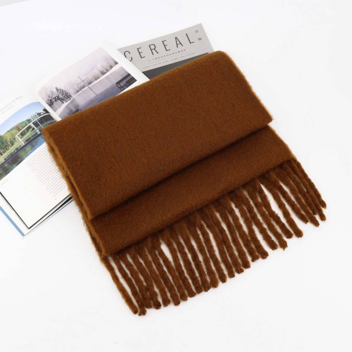 Thick Mohair Scarf - Winter Tassel Wrap for Women