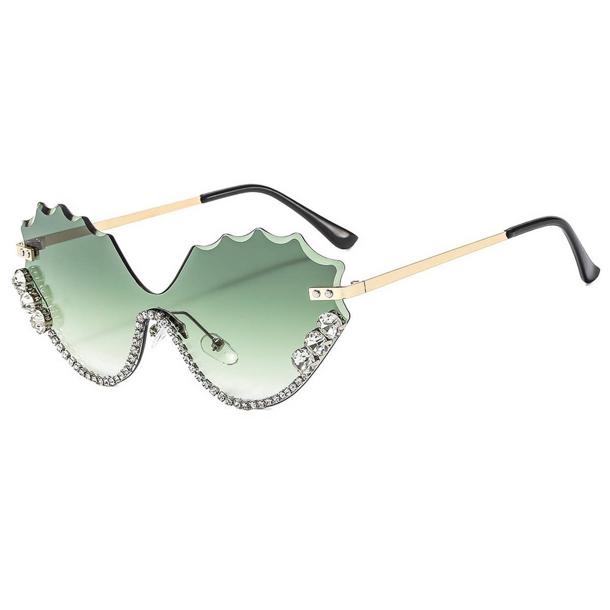 Half Frame Wing Cutout Rhinestone Sunglasses