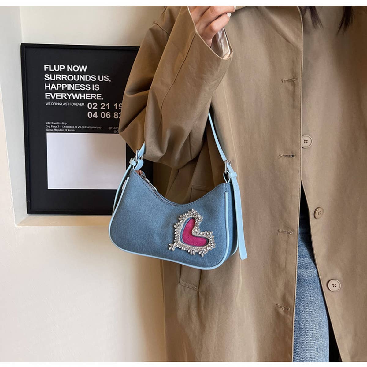 WOMEN HEART RHINESTONE ARMPIT BAG_CWAB1593