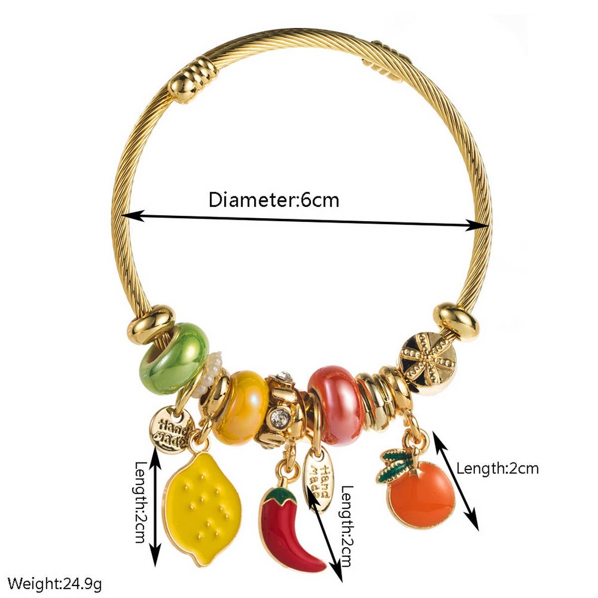 Adjustable Stainless Steel Fruit Charm Bracelet_CWMM8601