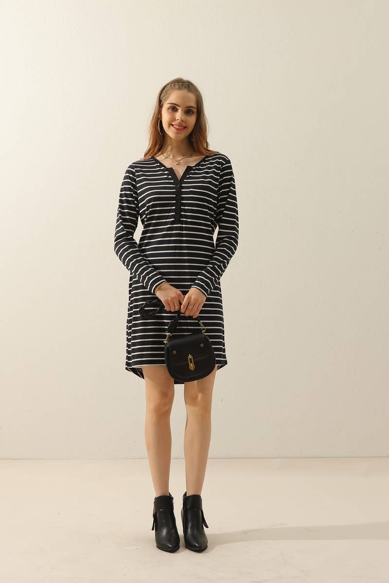 SOLID V NECK DRESS_CWDMD784