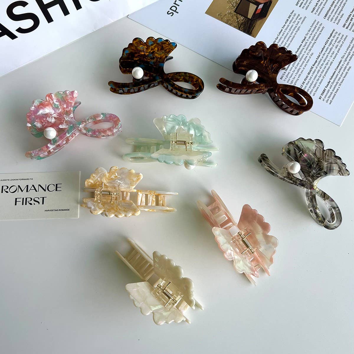 Ginkgo Leaf Pearl Acetate Hair Claw Clip for Women