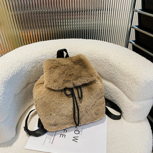 Fluffy Faux Fur Backpack  Fashion Drawstring Bag_CUAB00606