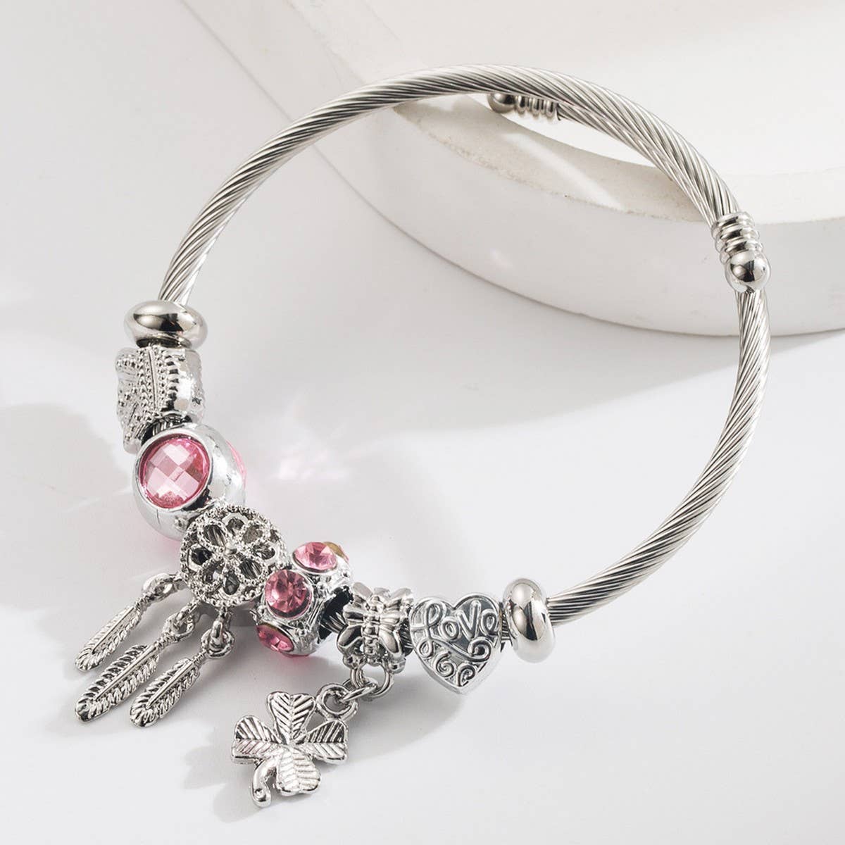 Trendy Hollow Clover & Heart Titanium Bracelet