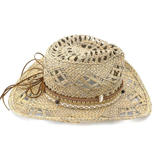 Beaded Rope Handmade Seagrass Cowboy Sun Hat_CWAH1251