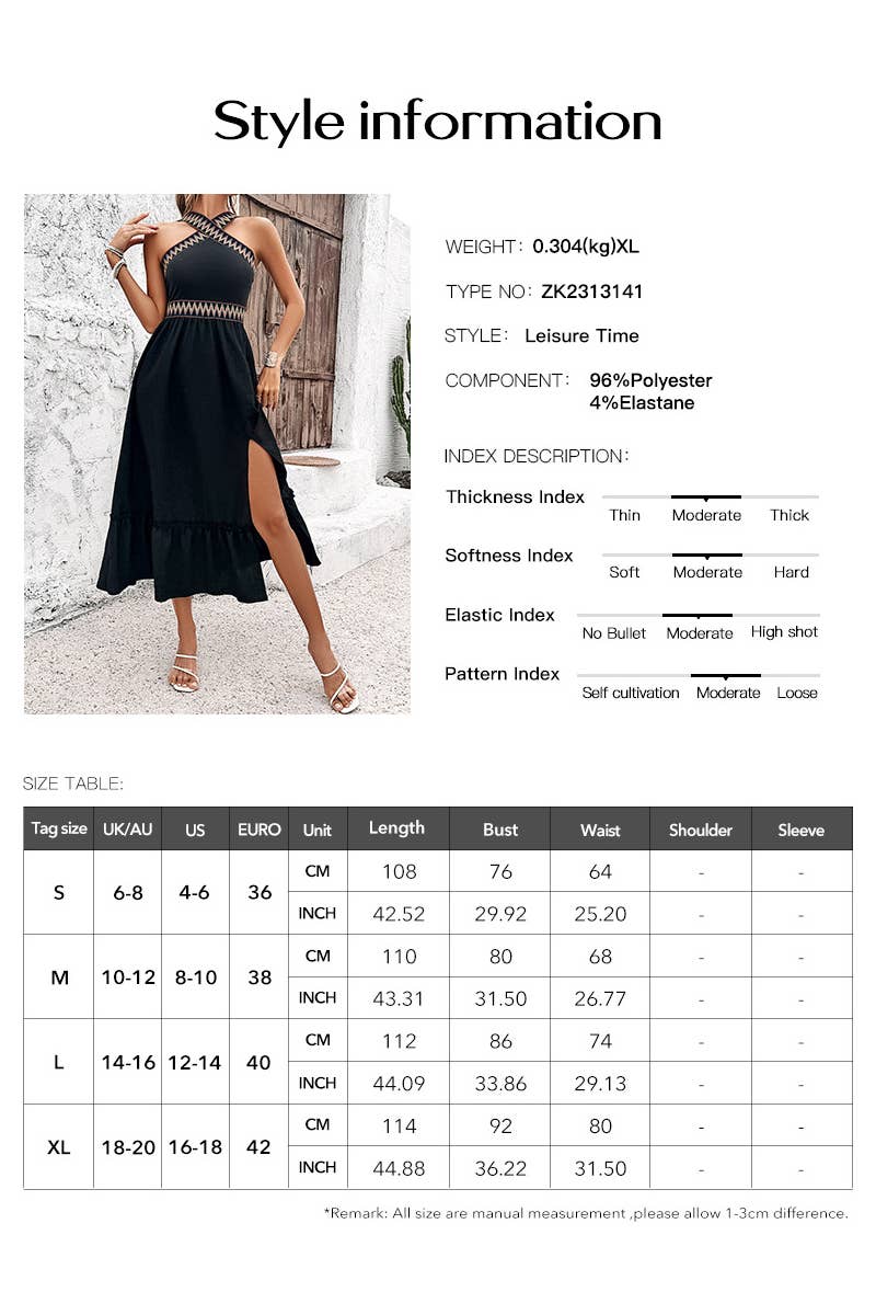 CWDHL1101_TEMPERAMENT LADY HIGH WAIST CROSS HALTER DRESS