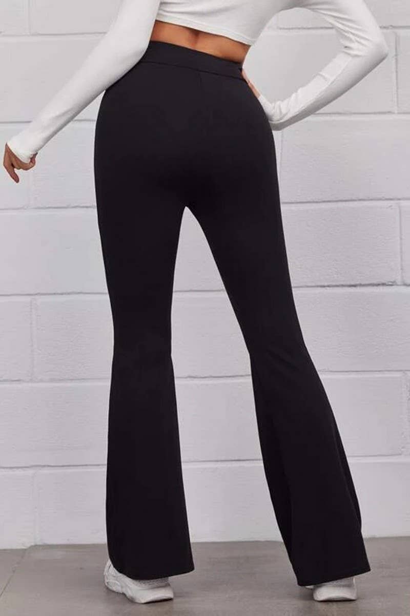 Solid color high-waisted slim-fit pants