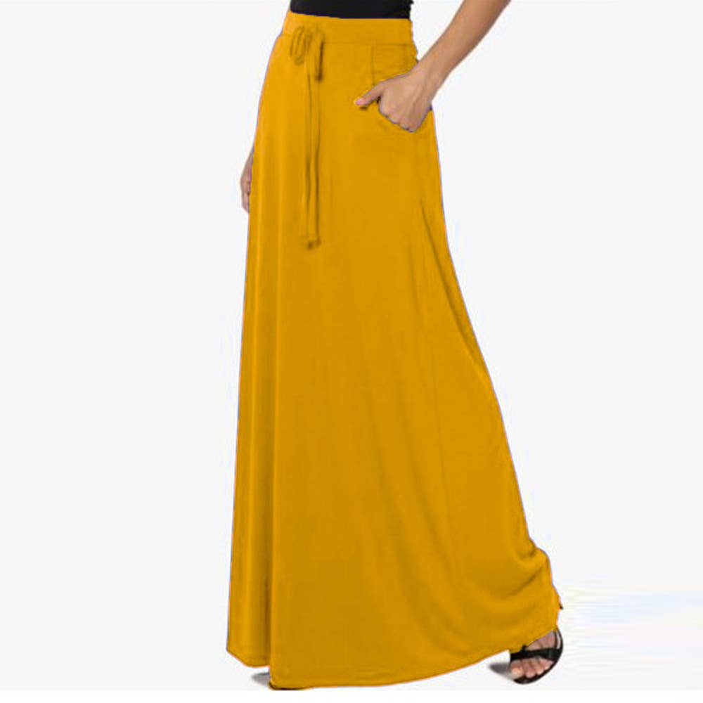 Casual solid color drawstring long skirt
