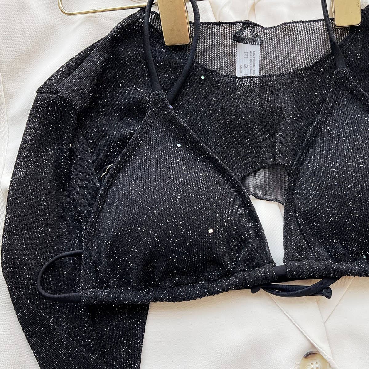 Black Long Sleeve 3-Piece Bikini Set Women??¢s Swimsu_CWMW0172