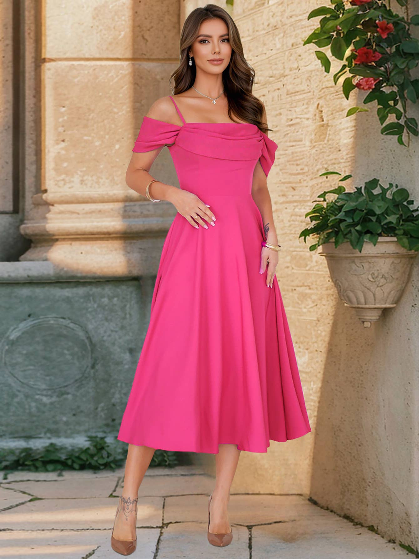 Sexy Ruched Strap Dress, Slim Fit A-Line