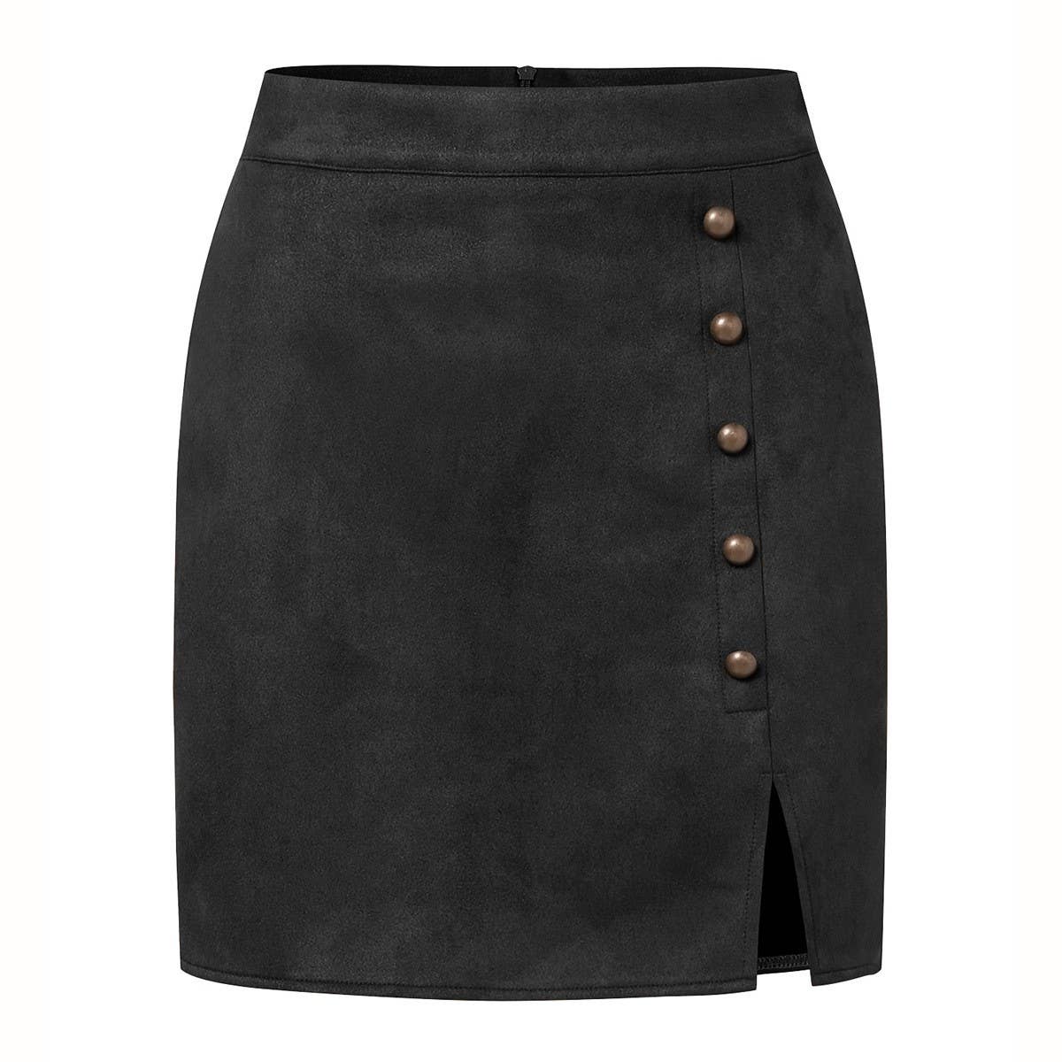 SOLID COLOR SUEDE SKIRT METAL BUTTON HIP SKIRT_CWAB4807