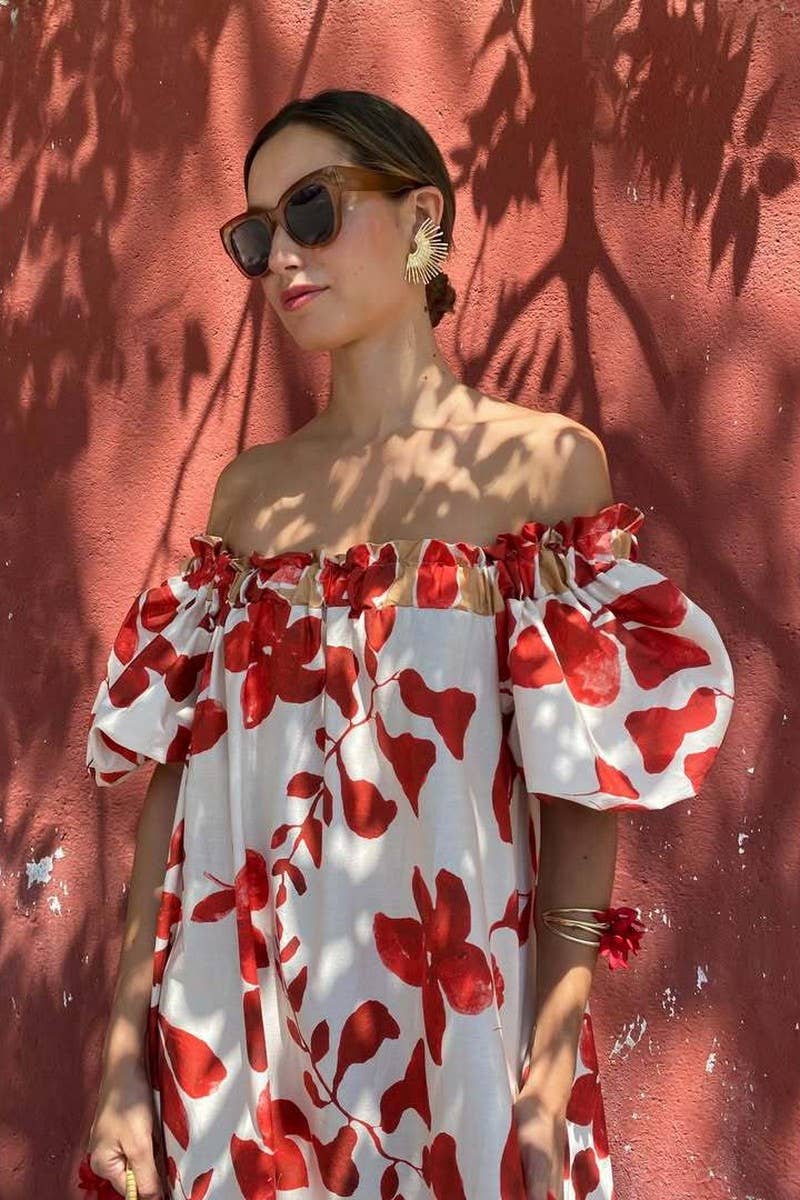 CWDMD6484_FLORAL OFF-SHOULDER PUFF SLEEVE MAXI DRESS