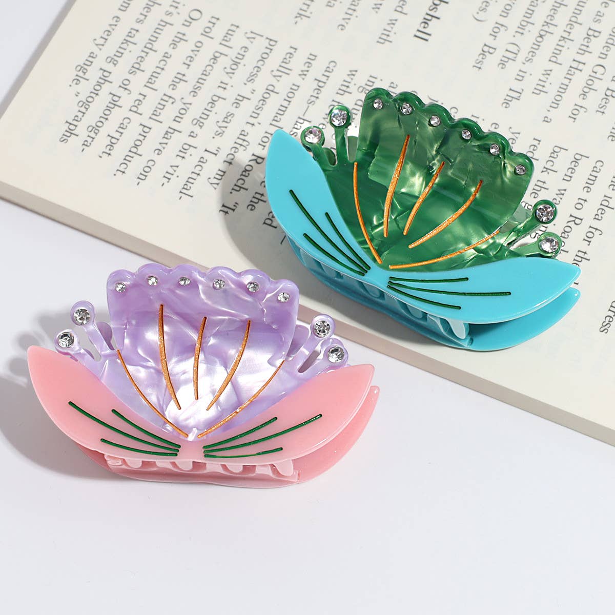 Elegant Rhinestone Lotus Flower Hair Claw, Casual