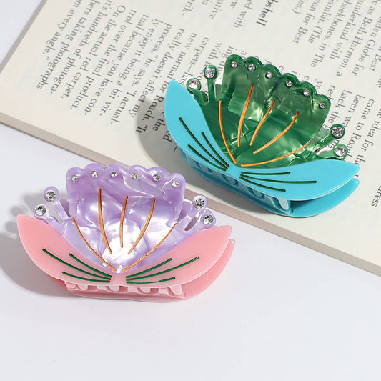 Elegant Rhinestone Lotus Flower Hair Claw, Casual