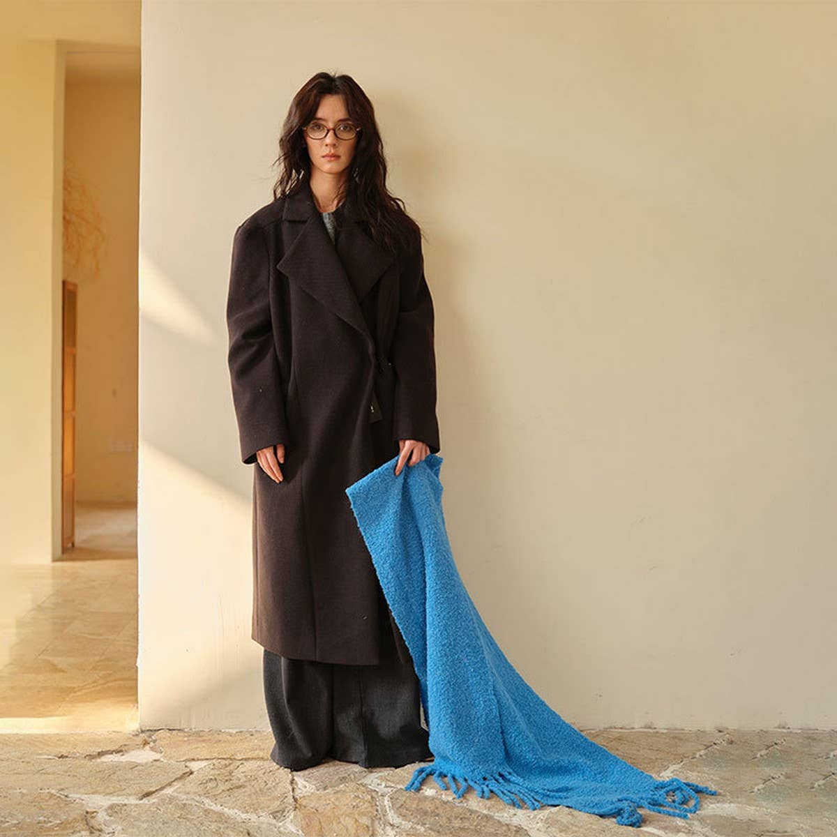 50% Wool Circle Scarf - Long Woven Winter Wrap_CWASC2307