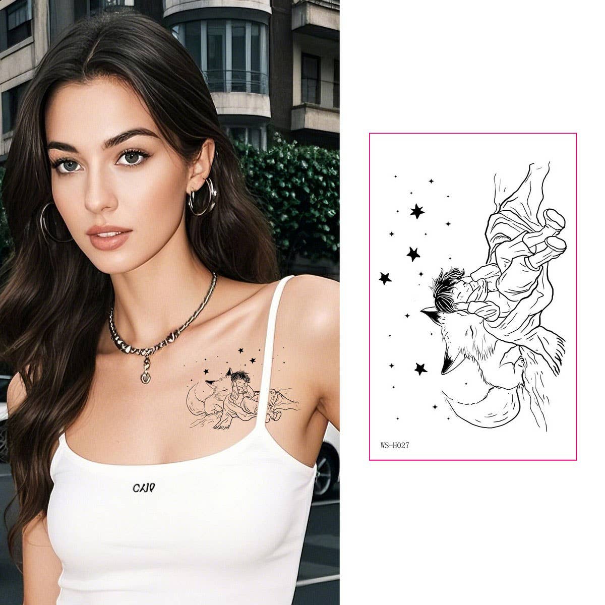 Prince Boy Rose Fox Planet Tattoo Stickers_CWMM8267