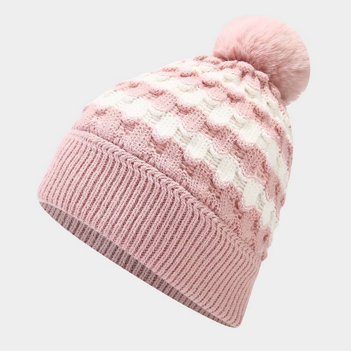 NEW CONTRAST STRIPED POM-POM KNITTED HAT_CWAH1609