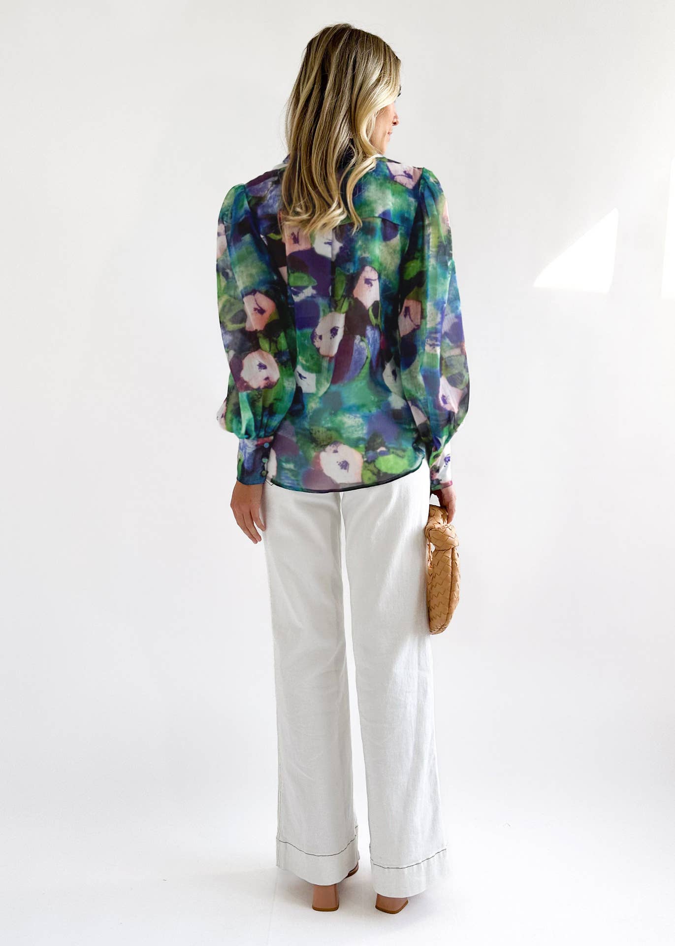Tie-dye V-neck long-sleeved button-up shirt
