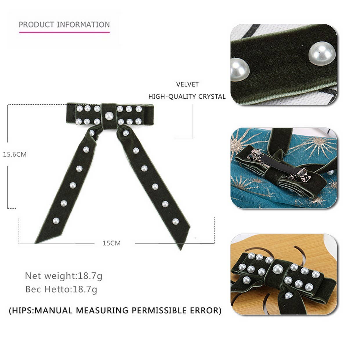 VELVET HAIR CLIP BOW SPRING CLIP HAIR ACCESSORIES