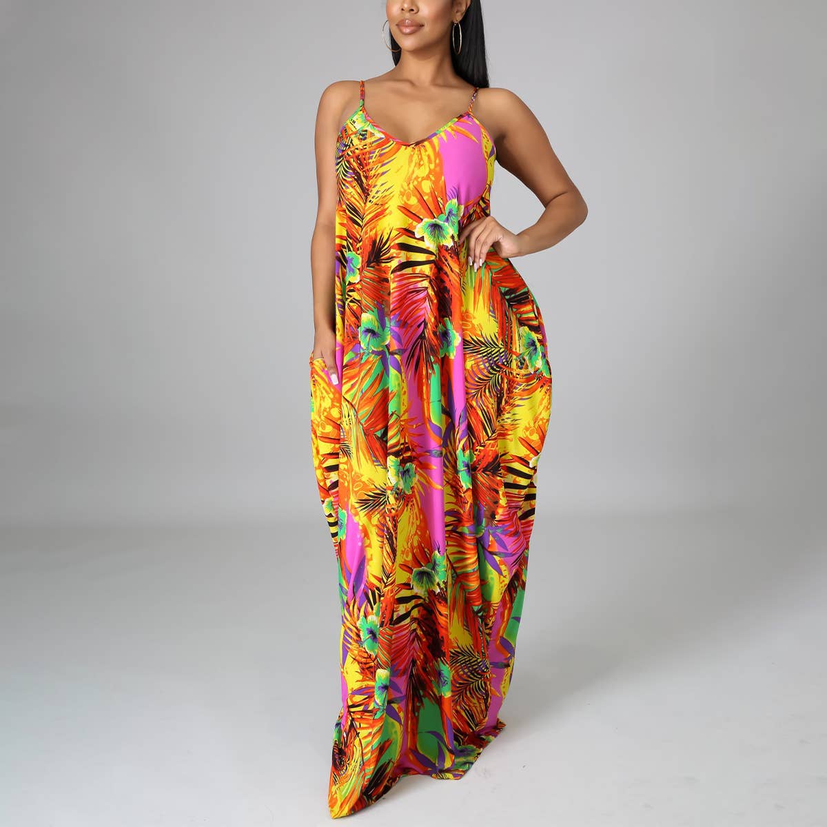 V-NECK CASUAL LOOSE SLIP DRESS