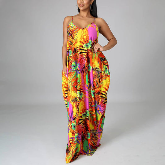 V-NECK CASUAL LOOSE SLIP DRESS