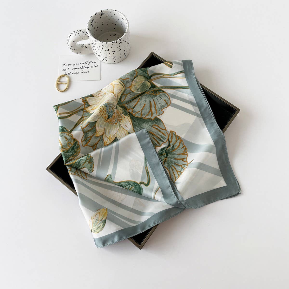 Letter Print Satin Square Scarf for Women