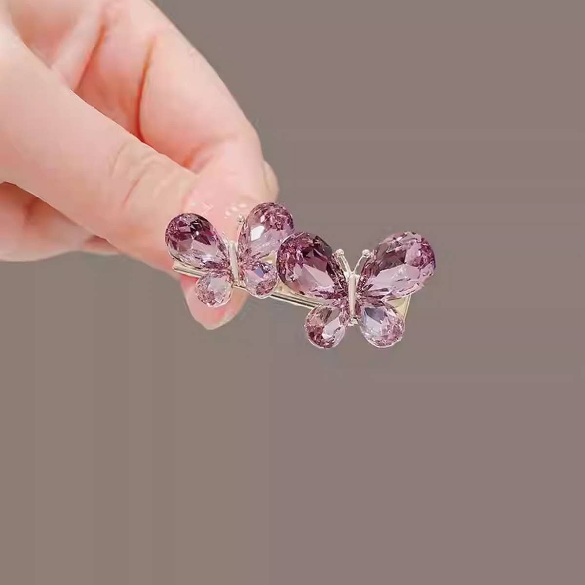 ROSE QUARTZ BUTTERFLY DUCKBILL CLIP SIDE HAIRPIN