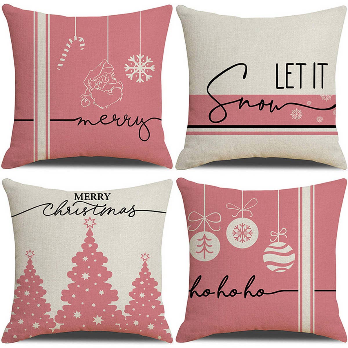 NEW PINK CARTOON CHRISTMAS LINEN PILLOWCASE
