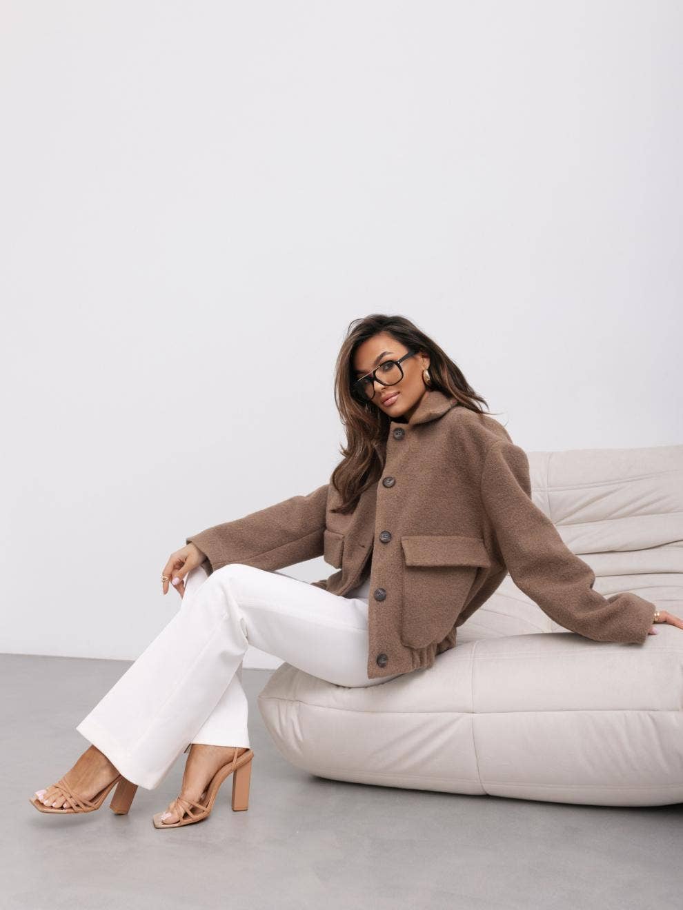 SIMPLE SOLID COLOR SINGLE BREASTED WOOLEN COAT