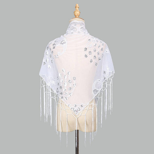 ETHNIC CLASSIC PEACOCK TASSEL TRIANGLE SHAWL