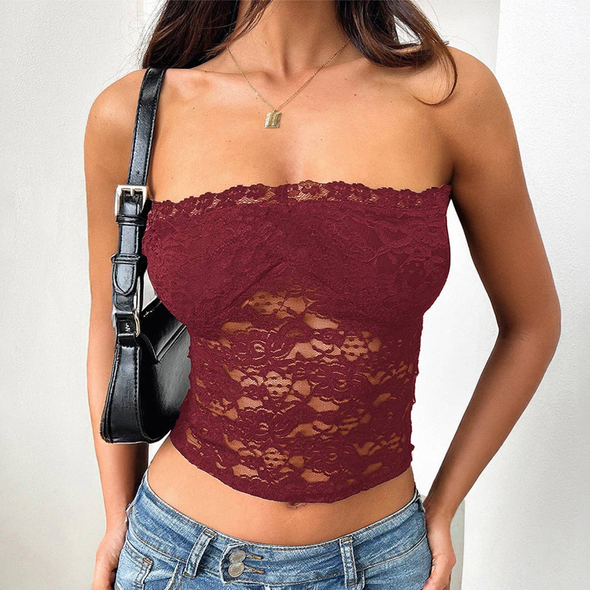 Sexy strapless crop cutout solid color knit top