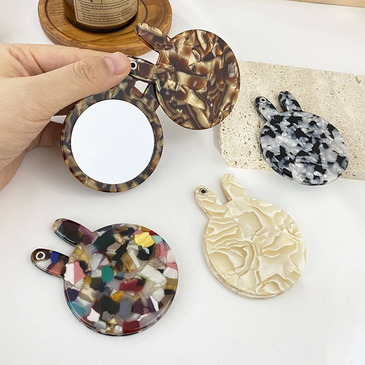 Cute Bunny Compact Mirror Acetate Floral
