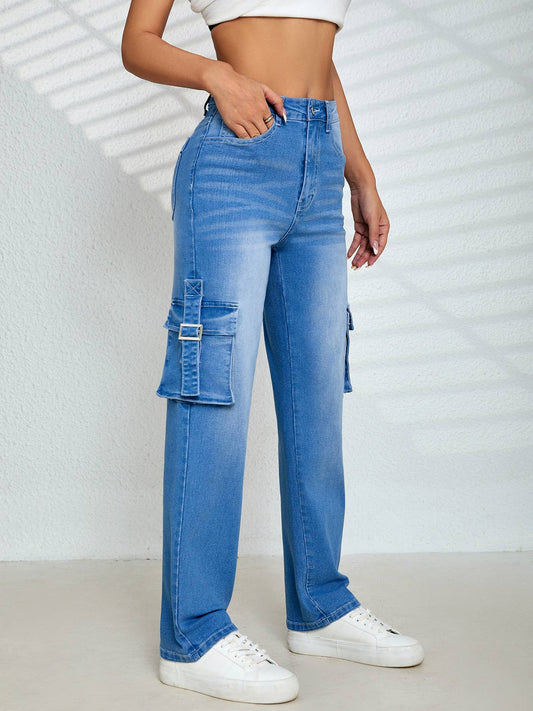 AB MULTI-POCKET STRETCH STRAIGHT LEG DENIM PANTS