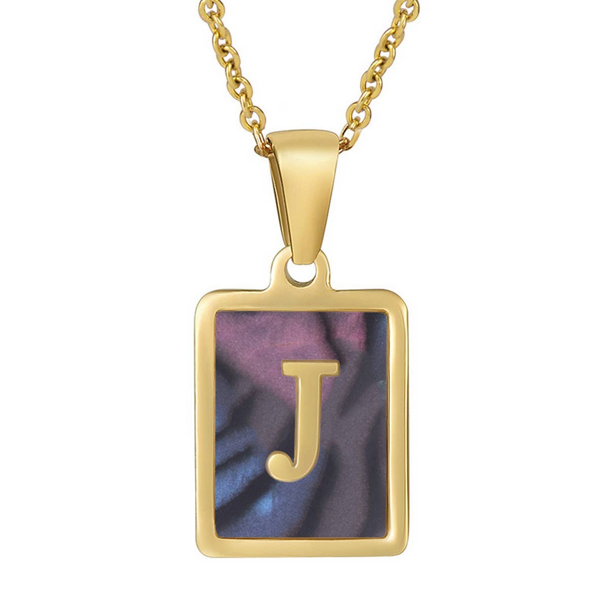 SQUARE SHELL 26 LETTER PENDANT NECKLACE_CWAJE0674