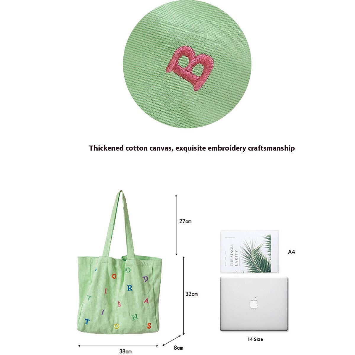 Embroidered Letter Canvas Tote Bag for Women_CWAB5623