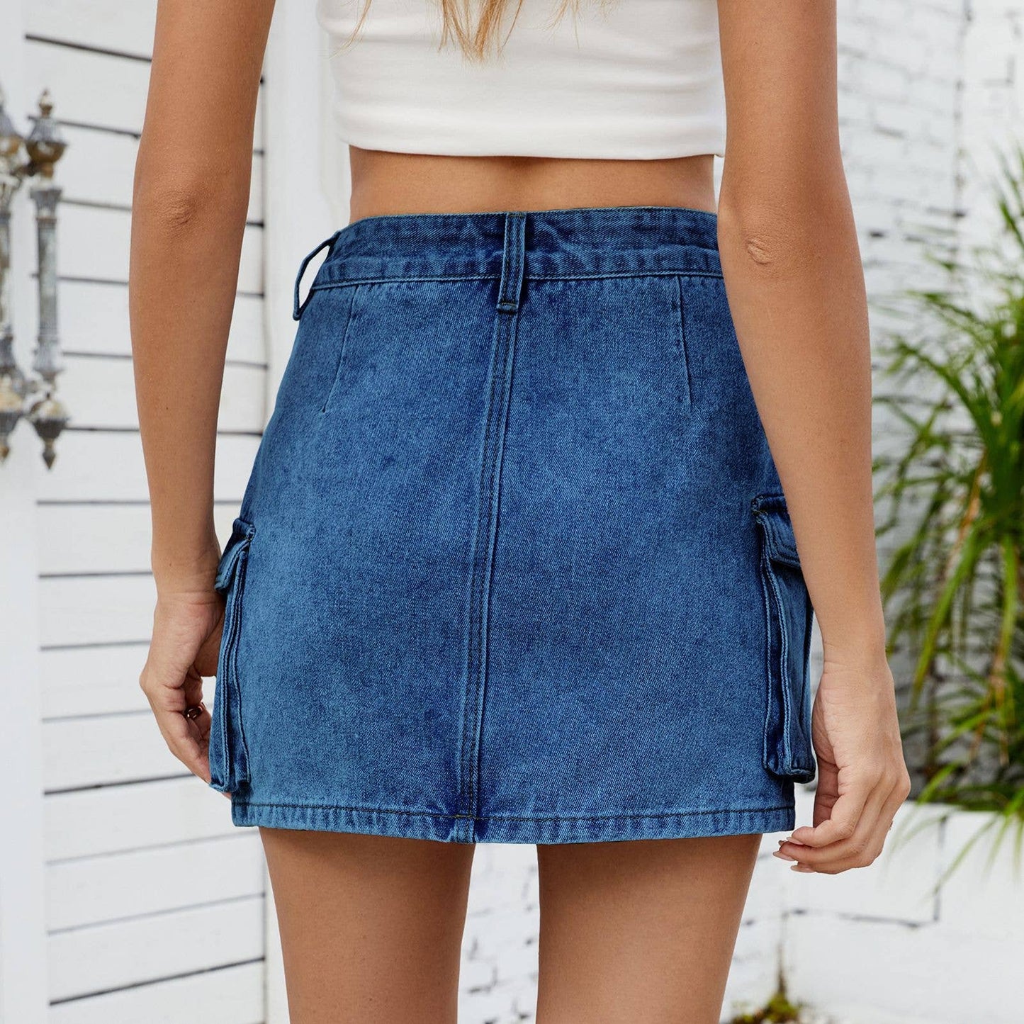 Washed American vintage denim cargo pocket skirt
