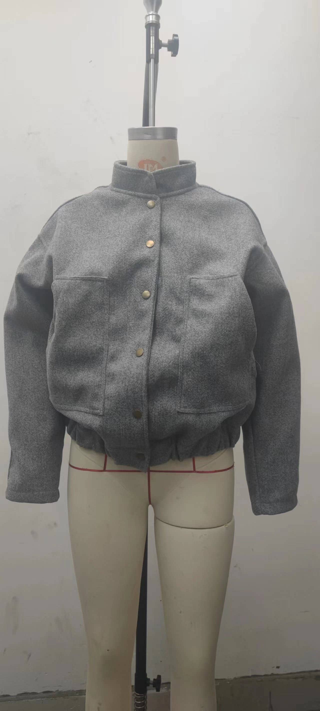 SOLID COLOR STAND COLLAR SINGLE BREASTED COAT