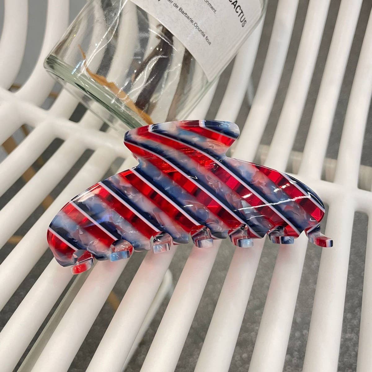 Wood Grain Acetate Hair Claw Color Stripe Clip_CWAHA2154