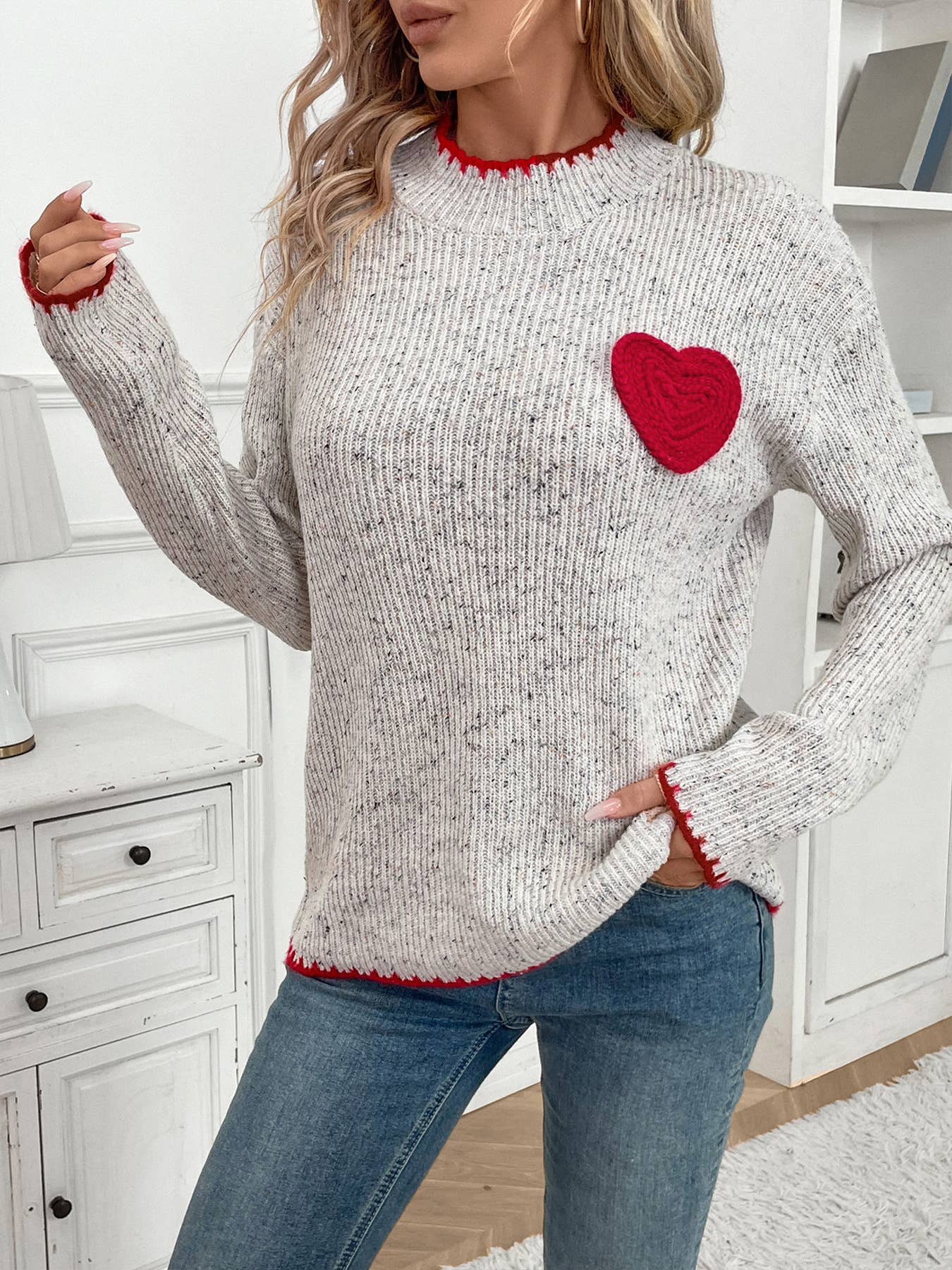 Valentine's Day half turtleneck love jacquard pullover
