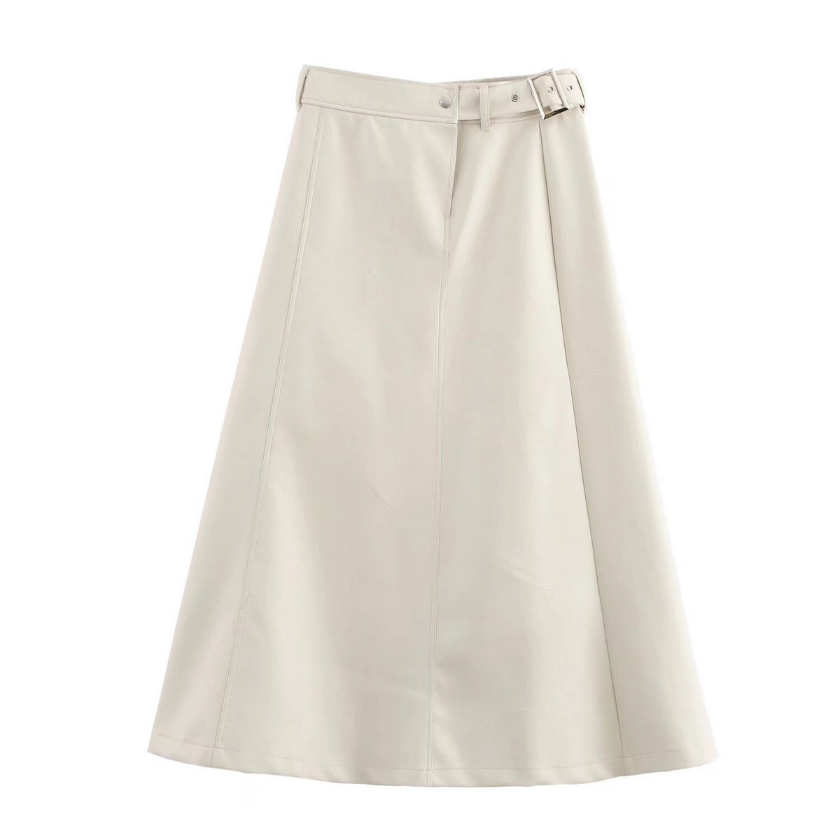 Casual Faux Leather Midi Skirt, Trendy French Look_CWDSD8354