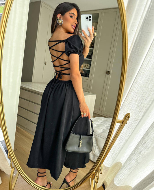 LITTLE FRESH BACKLESS CROSS STRAP DRESS
