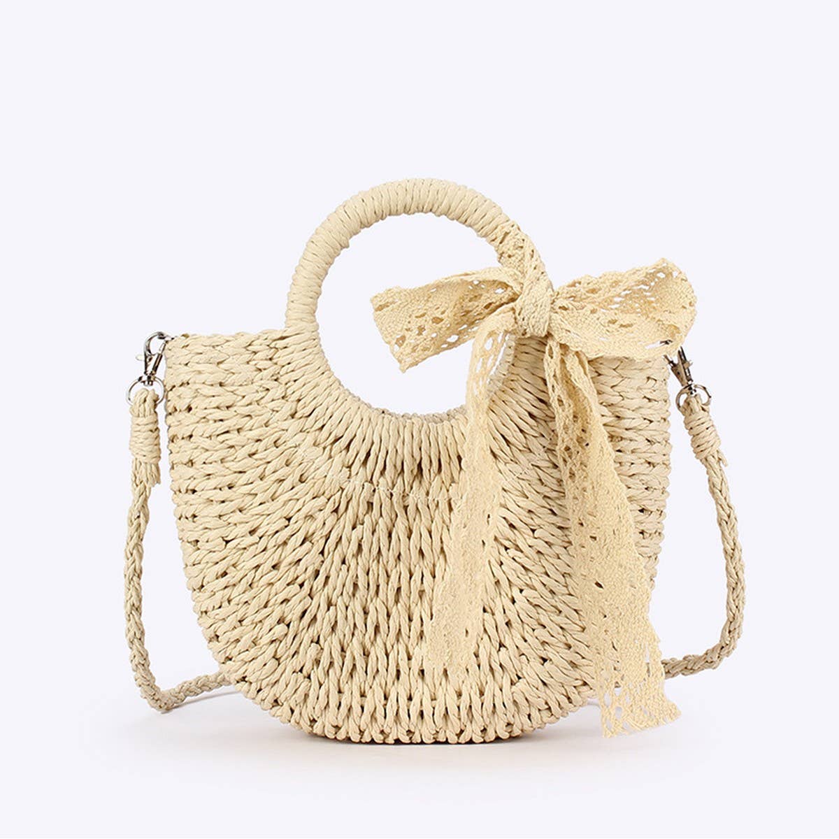 SEMI-CIRCULAR HANDMADE PAPER ROPE STRAW BAG_CWAB4701