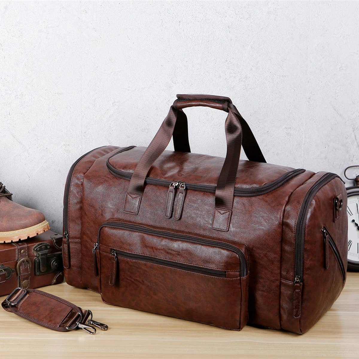 Men's PU Leather Travel Bag, Large Capacity_CWAB5168