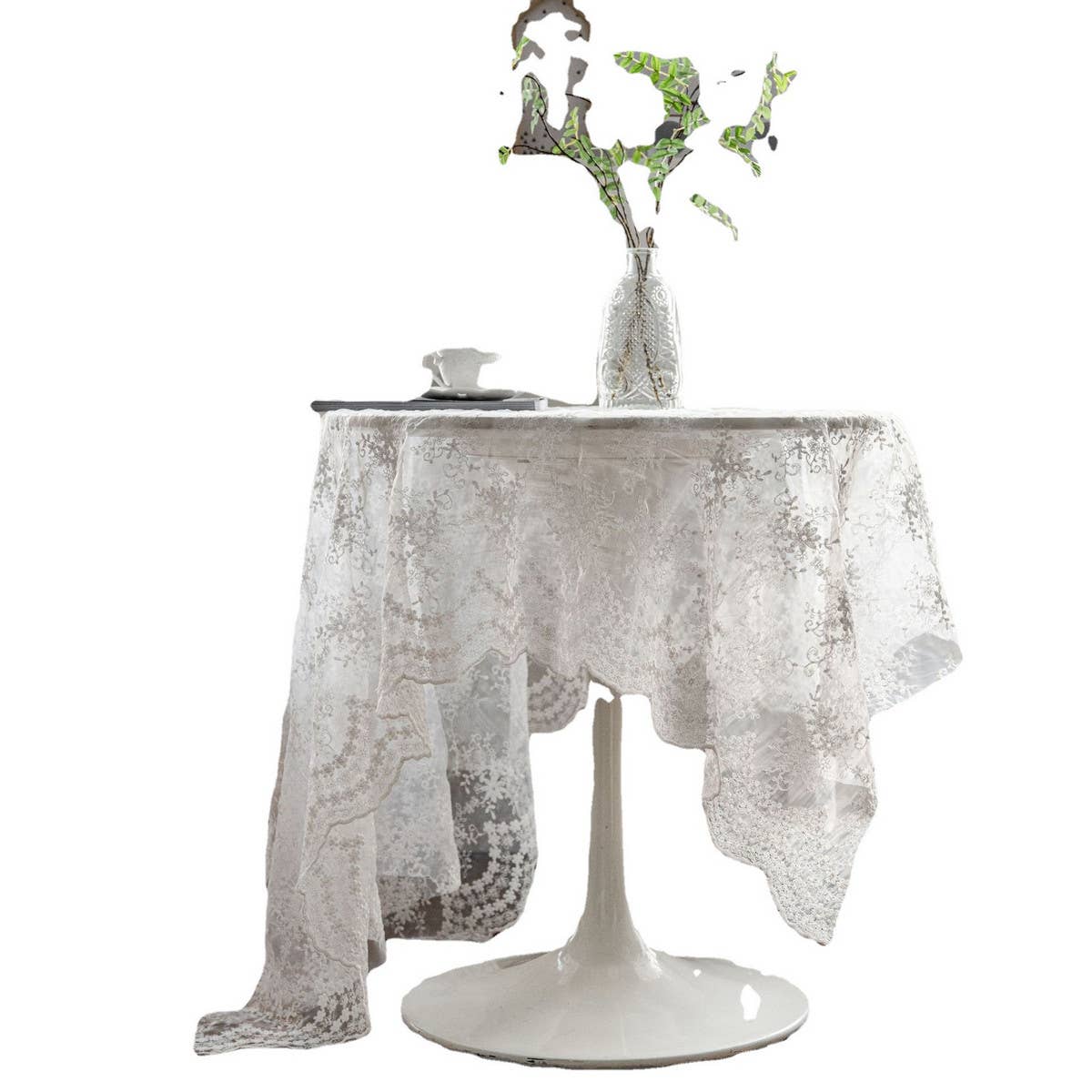 HOME FLOWER EMBROIDERED LACE TABLECLOTH