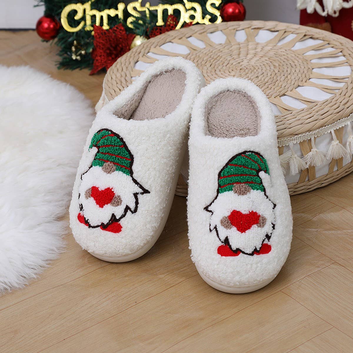 CHRISTMAS DWARF PATTERN WINTER COTTON SLIPPERS