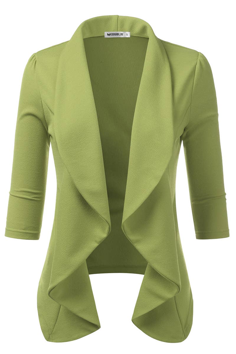 CWOBL089_Casual Work 3/4 Sleeve Open Front Blazer