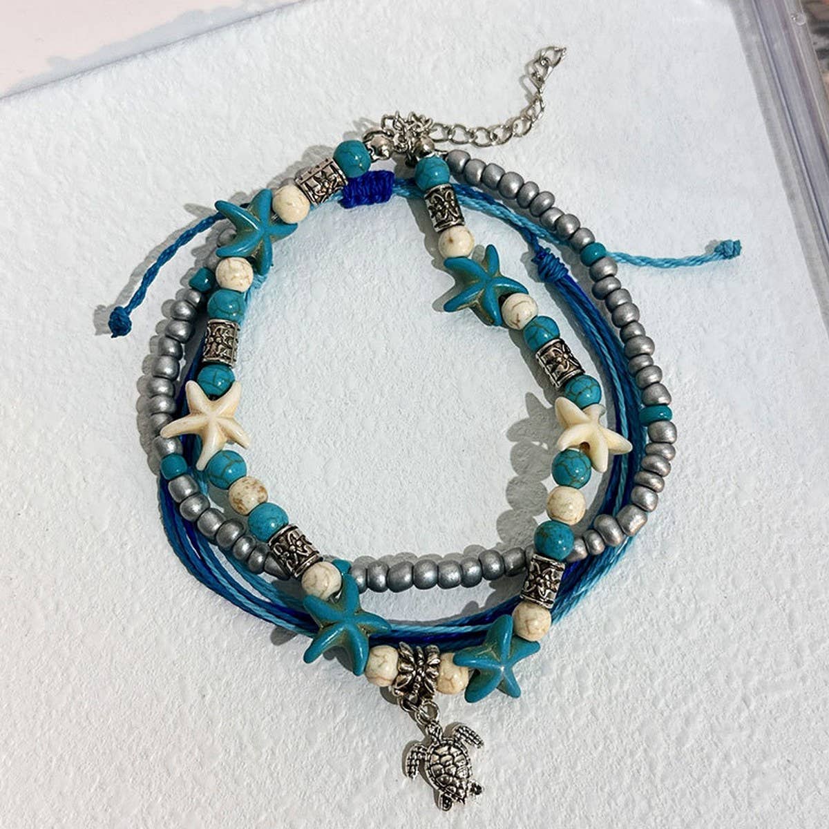 Boho Starfish Anklet Handmade Turtle Beaded Design_CWMM6356