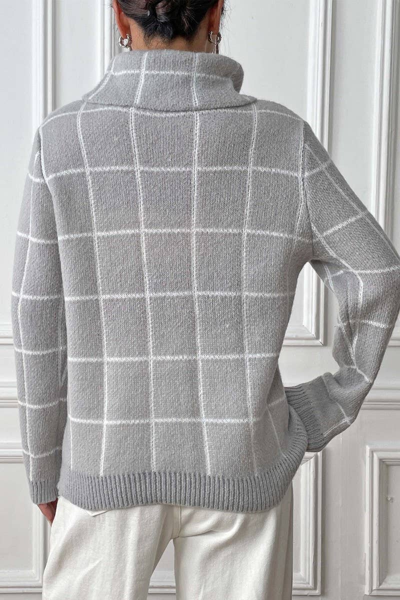 WOMEN PLAID PATTERN HIGH TURTLE NECK FW SWEATER_CWOSWL1439
