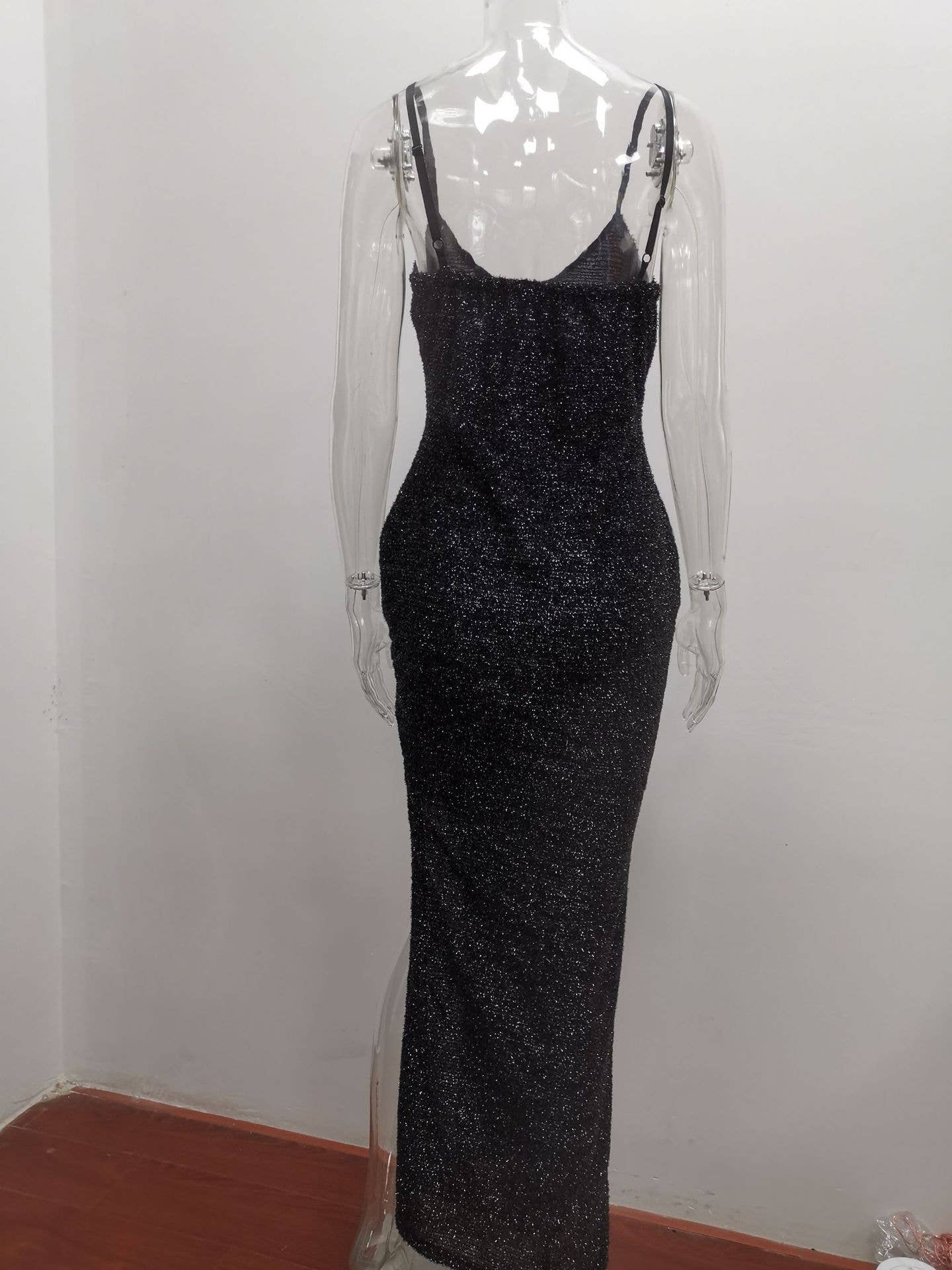 Sexy slit high-waisted halter V-neck dress