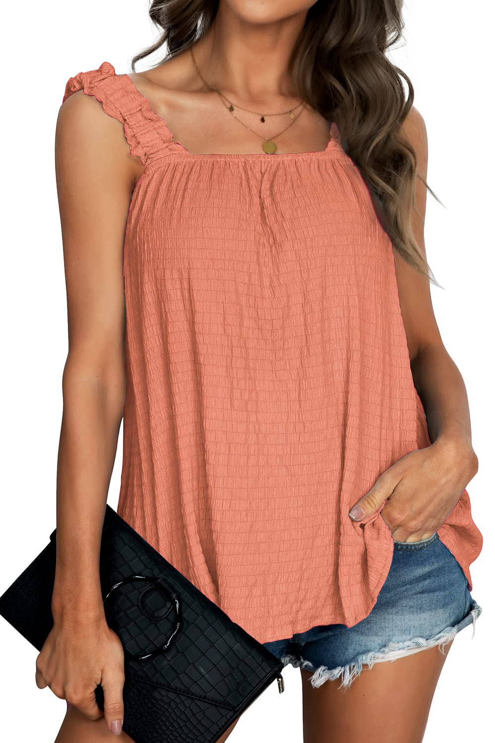 SOLID COLOR CAMISOLE TOP WITH PIT-STRIPED ELASTIC